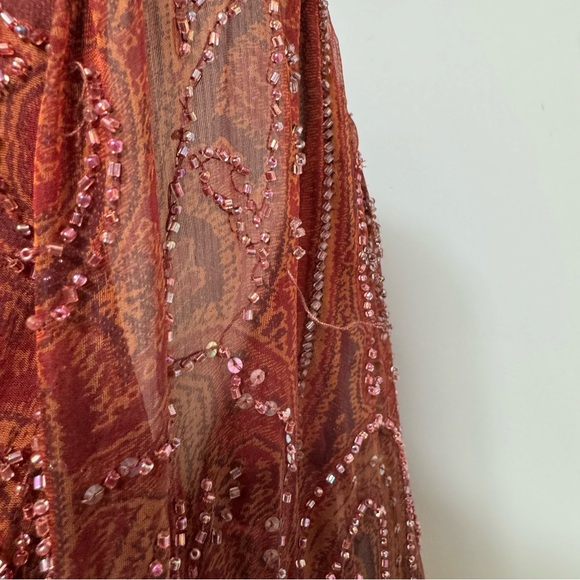 Carmen Marc Valvo Y2K 100% Silk Beaded Drape Neck Fairy Blouse Top - Picture 12 of 16